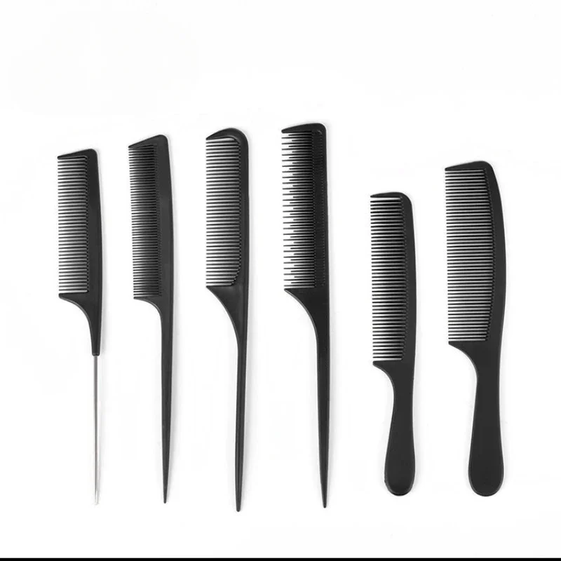 6-piece set Black Fine-tooth Comb Metal Pin Hairdressing Hair Style Rat Tail Brush Professional Hairdressing Salon barber Tool