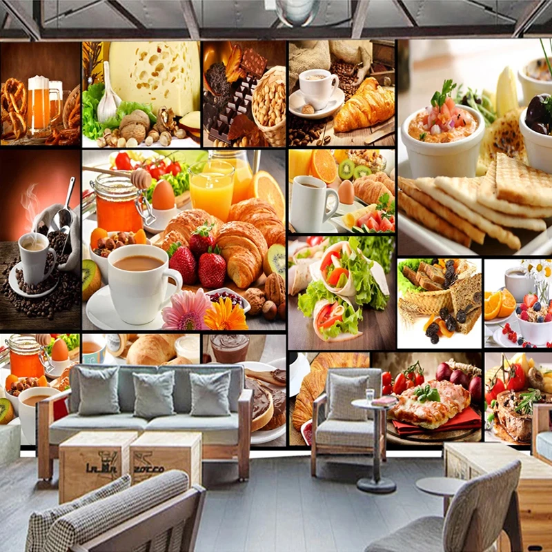 Custom Mural Wallpaper European Style Bread Baking Milk Tea Dessert Shop Cafe Backdrop Decor Poster Photo Wallpaper For Walls 3D