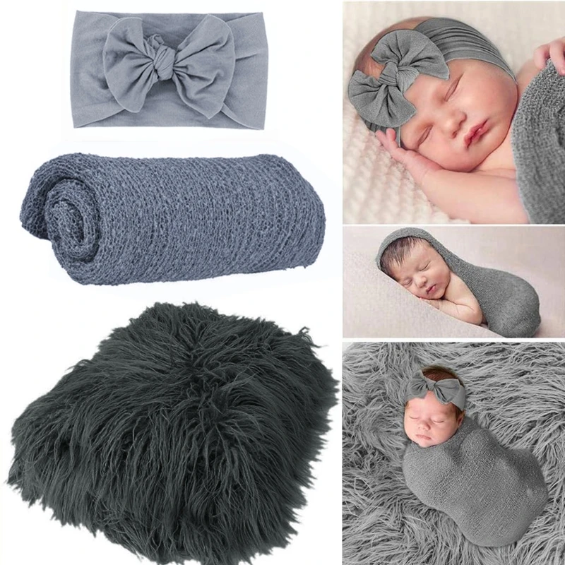 

Y1UB Baby Photography Headband Newborn Blanket Wraps Stretchy Knit Wrap Solid Color