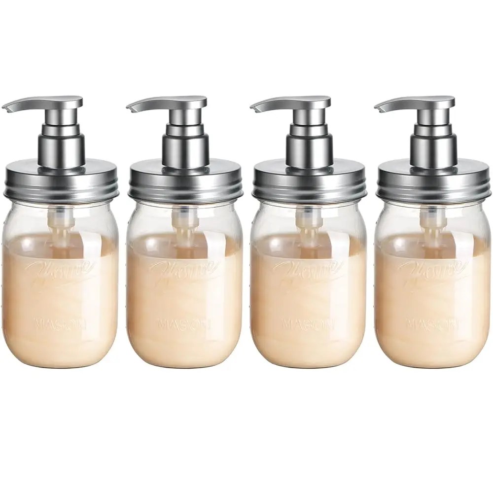 

Plastic Mason Jar Soap Dispenser with Pump Lid,16OZ Refillable BPA-Free Hand Soap Dispenser Set with Cute Lables, Farmhouse