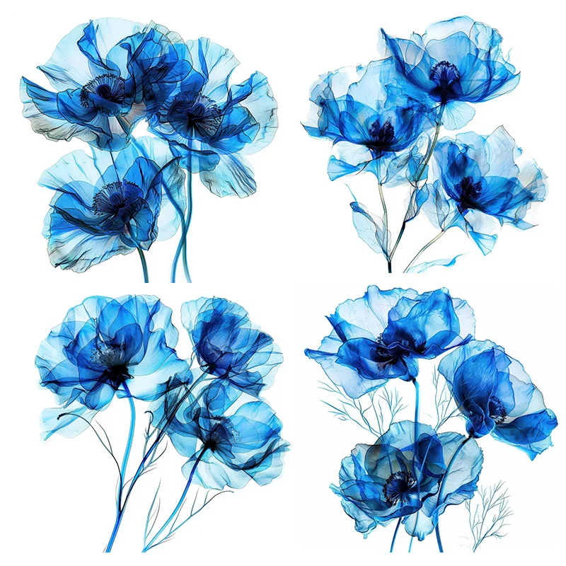 T2328# Abstract Blue Flowers Stickers,Wall Decal Removable, Vinyl Car Sticker for Bathroom Decor, Outdoor Indoor Use