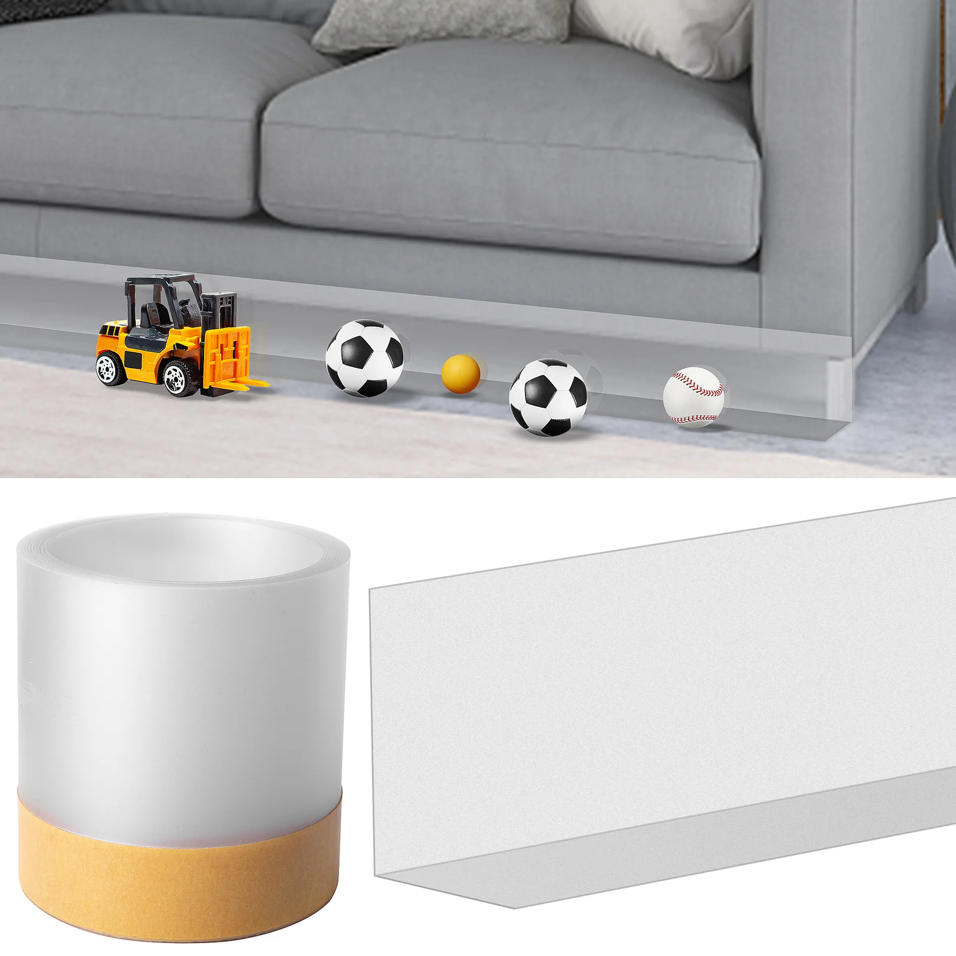 Toy Blocker Avoid Things Sliding Under Furniture Cuttable PVC Under Couch Blocker Self-Adhesive Gap Bumper Under Sofa