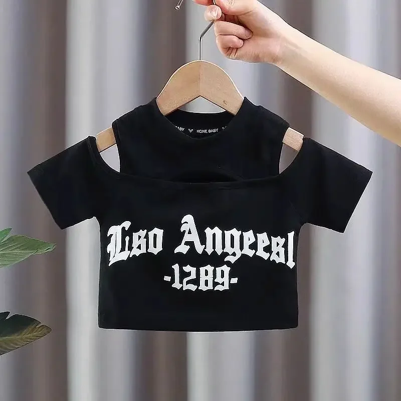 

Baby Girl Short sleeved T-shirt Summer New Style Children's Off Shoulder T-shirt Top Kids Clothing