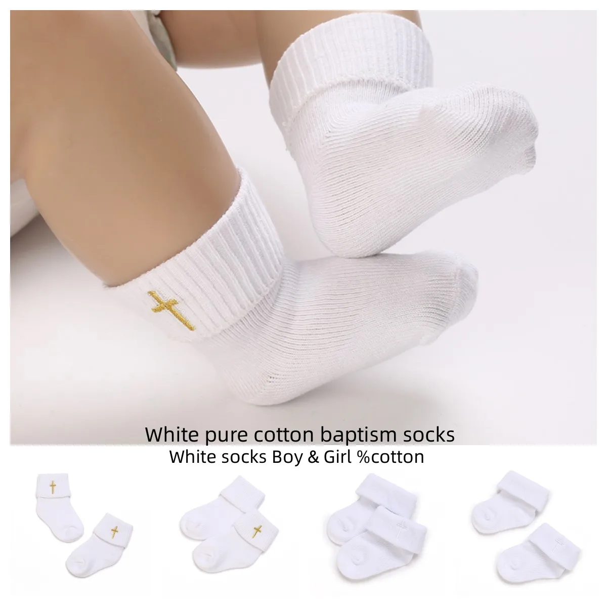 WHITE Soft Baptism COTTON NEW BORN COTTON INFANT TODDLER BABY SOCKS 0-18Month