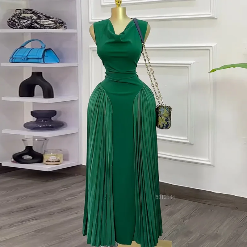 

2025 New Summer Elegant Sleeveless Sweet V-Neck Floor-Length Long Women Dress Beach Party Evening Sexy Pleated Dresses RY52