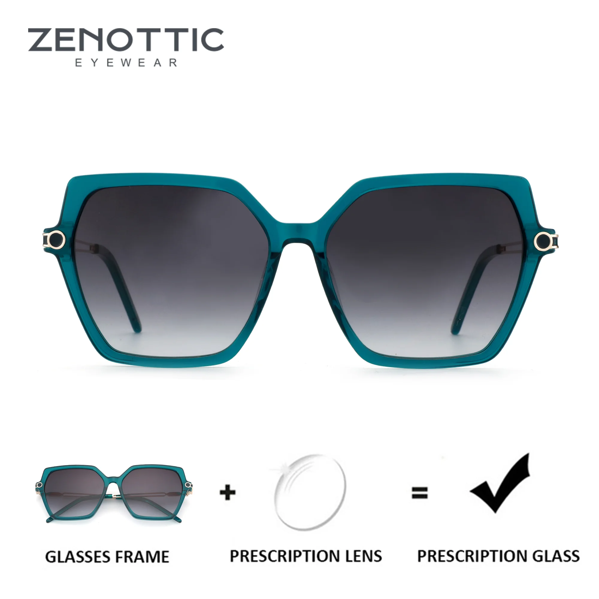 

ZENOTTIC（L Size） Fashion Acetate Polygon Polarized Prescription Sunglasses For Women UV400 Protection Sun Glasses