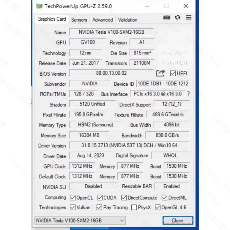 Tesla V100 16GB SXM2 GPU Computing Graphics Card