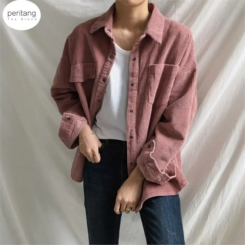 Women Harajuku Corduroy Jackets Lady Shirt Coats Spring Autumn Fashion Overcoats Ladies Elegant Shirts Tops Cute Jacket