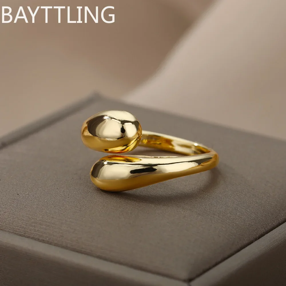 

925 Sterling Silver 18K Gold Simple Open Teardrop Ring For Women Fashion Wedding Party Christmas Jewelry Gift