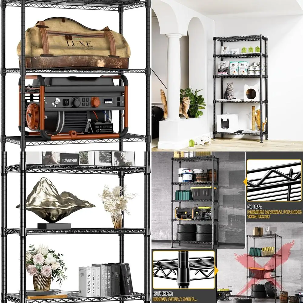 

Сверхмощный металлический стеллаж для хранения с 5 полками, 15,7x33,5x68,5, черный, идеально подходит для гаража, кухни, ванной комнаты, стирки