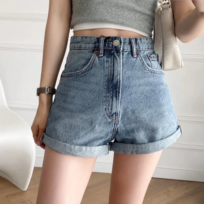 Spring New Casual Mom Bermuda Denim Shorts 3 Colors High Waist Straight Leg Jeans Short Pants for Young Women 18-24 Years Old