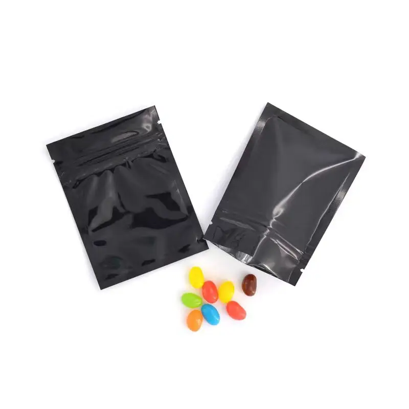 200 piezas 6*8cm bolsa Ziplock negra resellable sello de agarre paquete de café de cereales bolsas de almacenamiento a prueba de olores de té perfumado con cierre