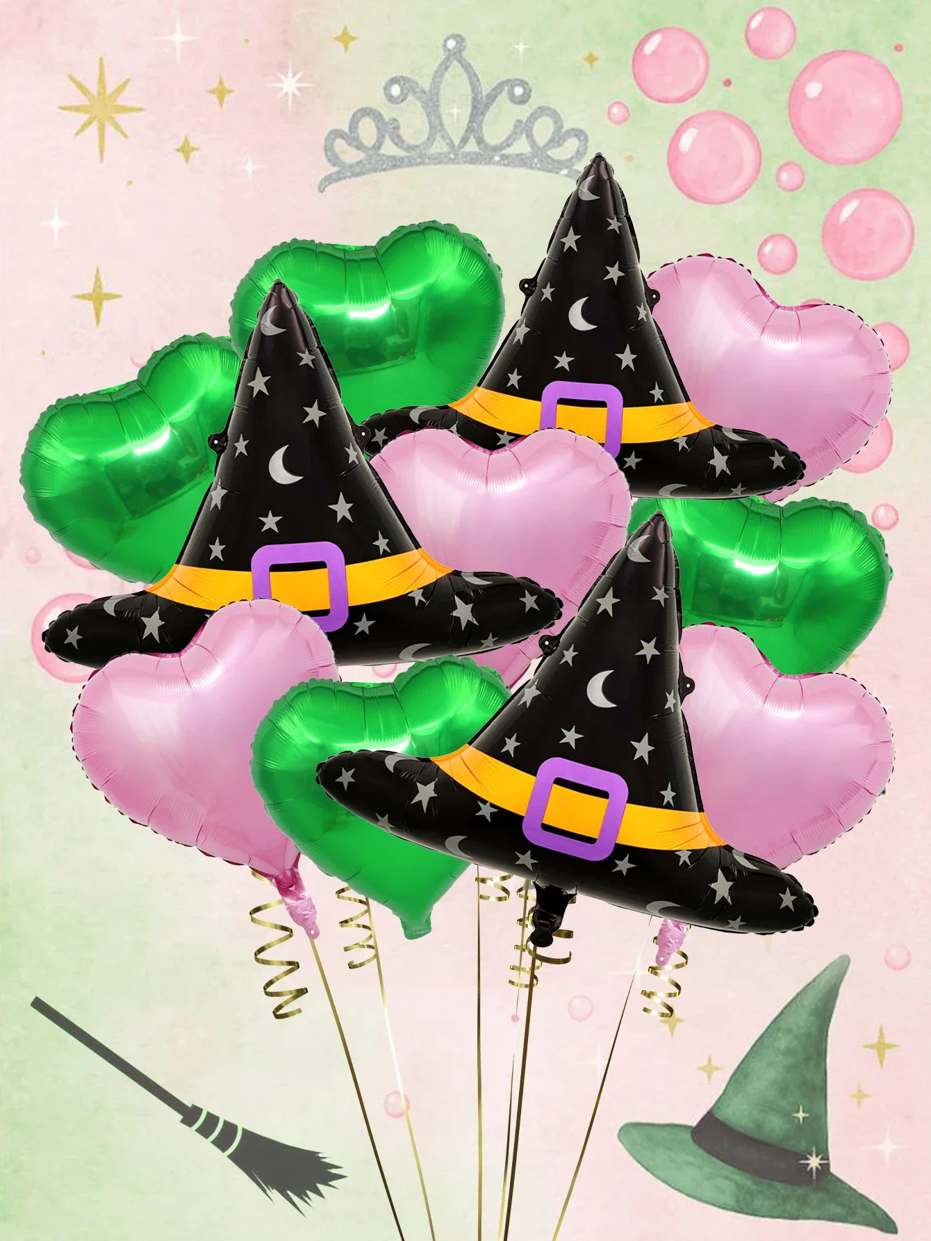 11 Stücke Schwarz Zauberer Hut Rosa Grün Pfirsich Herz Folienballon Set Geburtstag Party Hochzeit Party Böse Hexe Horror Party decor Geschenk