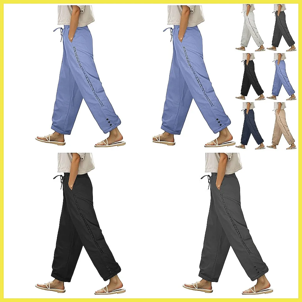 

Women's High Waist Linen Palazzo Pants - Boho Wide Leg Beach Trousers for Summer Vacation Travel (Character Count: 78)