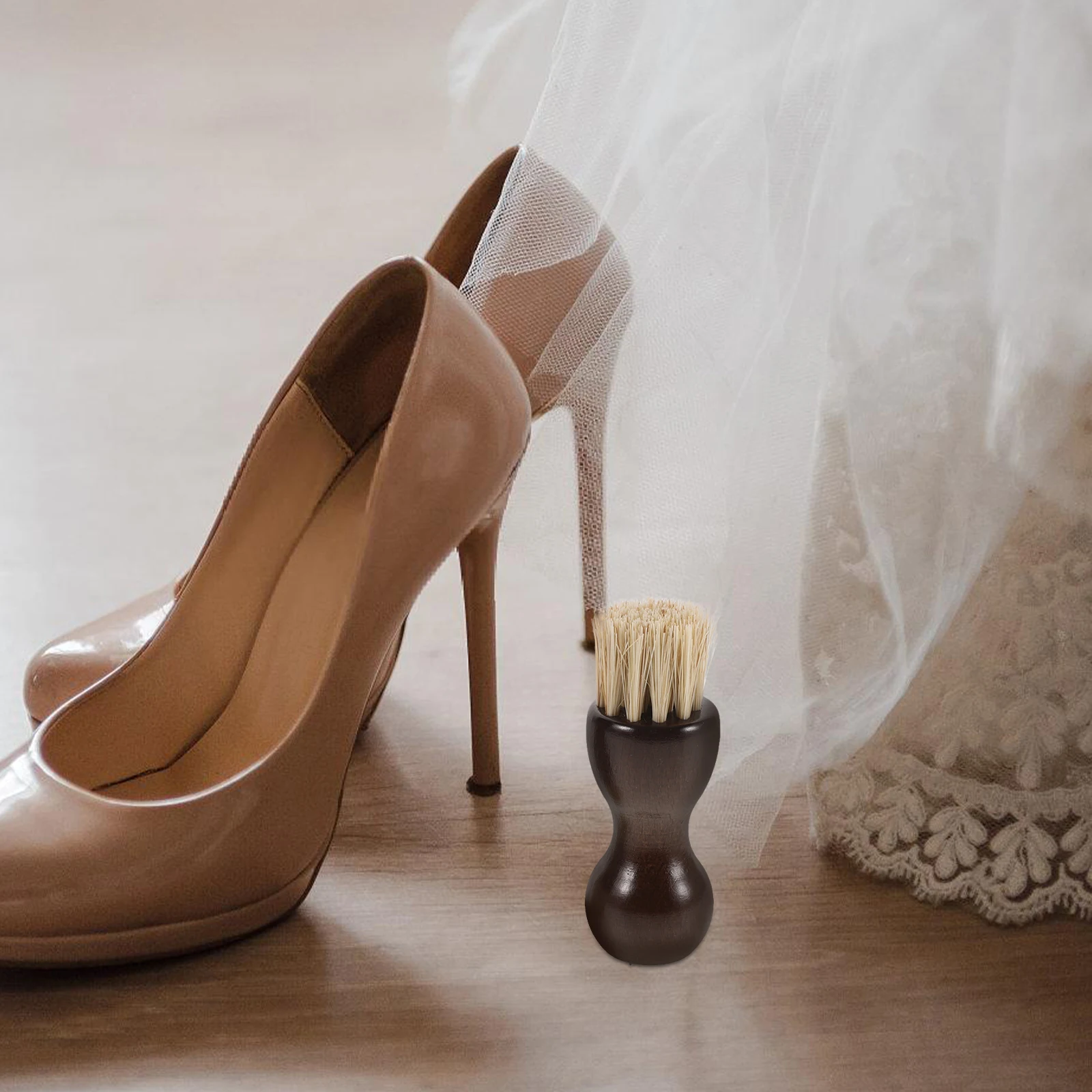 

4Pcs HorseHair ShoeBrush for Polishing BootKit Cleaning LightBrown Compact Portable Versatile ShoeCleaningTools
