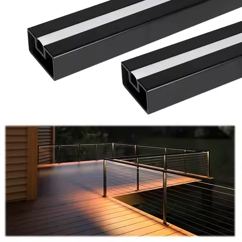 2Pack 6'6" LED Handrail Aluminum Black Rectangular Handrail Lights Handrail Illuminated Top Rail Cable Railing System Deck