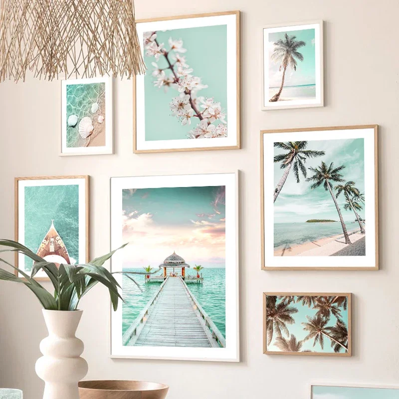 Turquoise Maldives Summer Sea Beach Coconut Tree Wall Posters And Prints Canvas Painting Landscape Picture For Living Room Decor