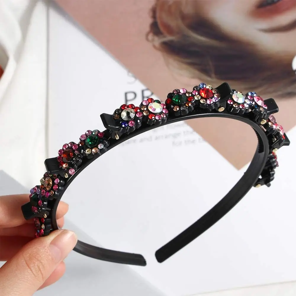 Fixed For women Broken hair artifact Multi-storey Rhinestone Toothed Clip Black Braided Hair Clip Styling Tool Weave Head Hoop