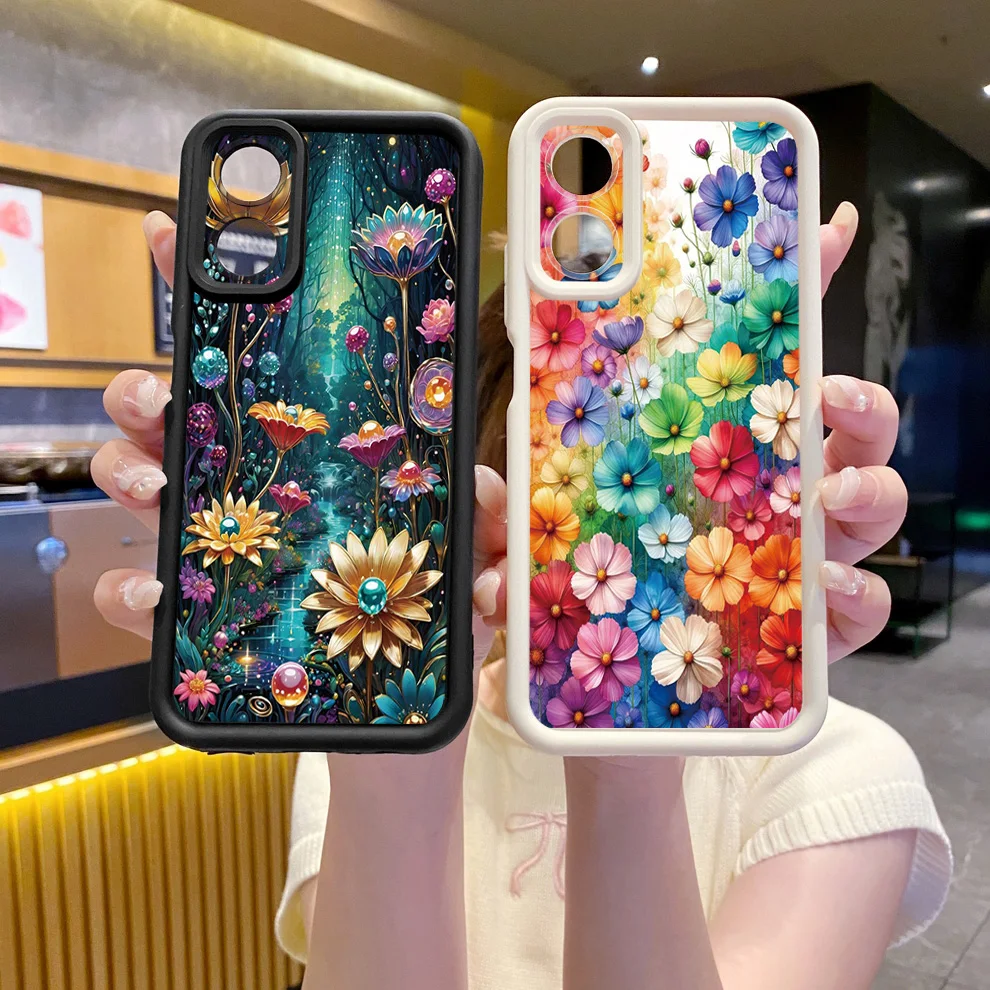 

for OPPO A60 A18 A38 A17 A16 A57 A77 4G A59 A98 A78 A58 5G Colorful Flower Full Protective Case Anti Drop Cover