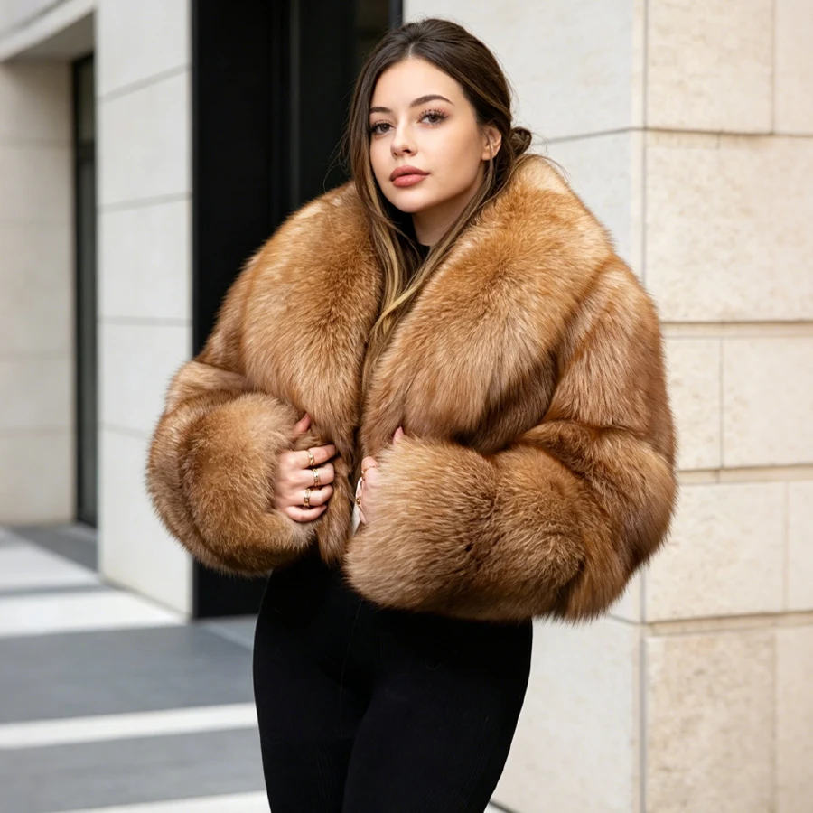 

Golden lsland Fox Fur Coat Real Fur Jacket With Collar Short Genuine Silver Fox Fur Coat New Arrival Natural Fur Coat For Women