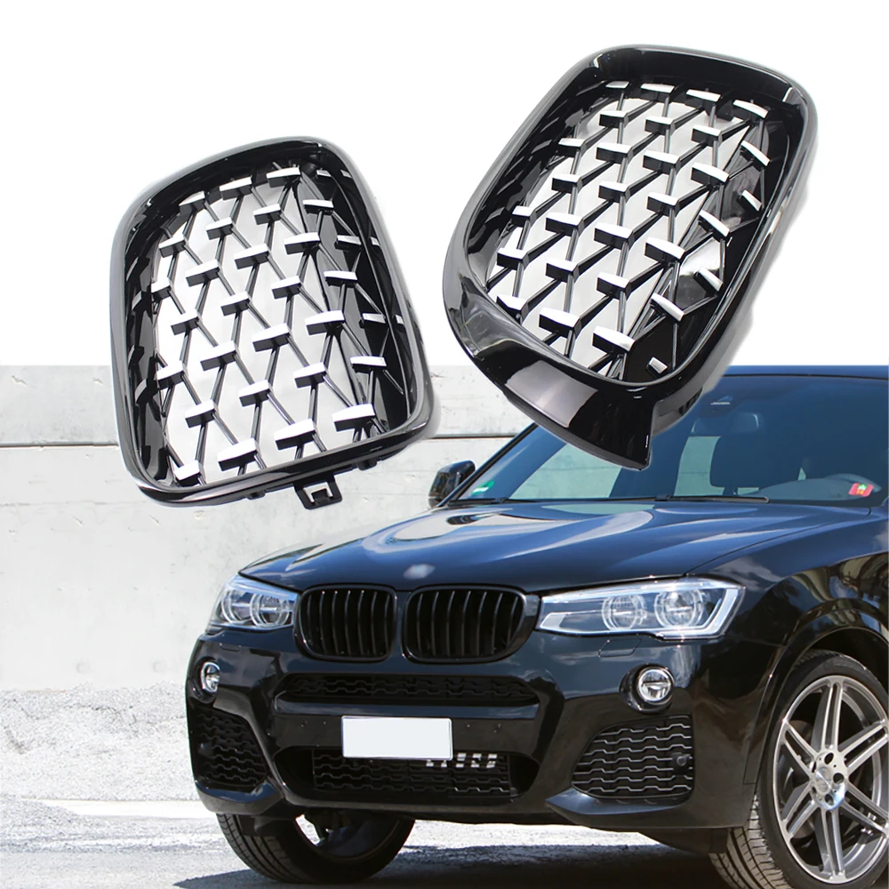 A Pair Car Front Kidney Grill Diamond Style Racing Grills For BMW F25 F26 X3 X4 2014-2017 Car Styling Accessories