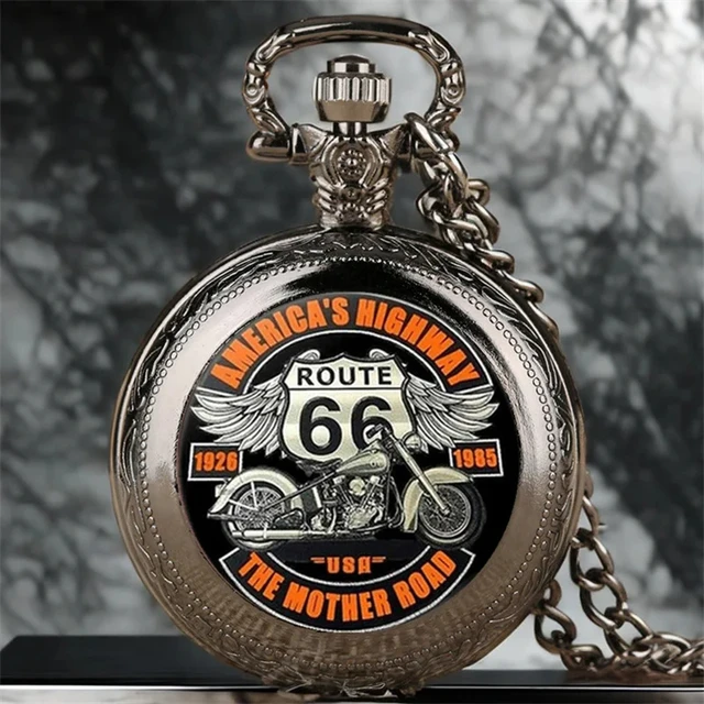 Vintage Classic Route 66 American Highway Zegarek kieszonkowy z podwójnymi czarnymi kolorami, precyzyjny zegarek kwarcowy na prezent