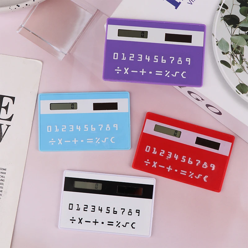 Compact Portable Solar-Powered 8-Digit Calculator: Ideal Slim Math Gadget for Students.