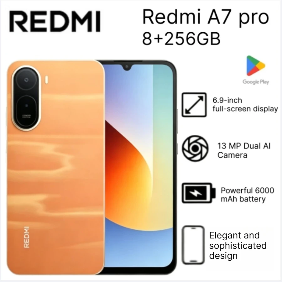 2026 new Redmi A7 Pro Global Unlocked Dual SIM Smartphone 6.9 Inch 120Hz LCD 810 Nits 6300mAh Large Battery Android 15