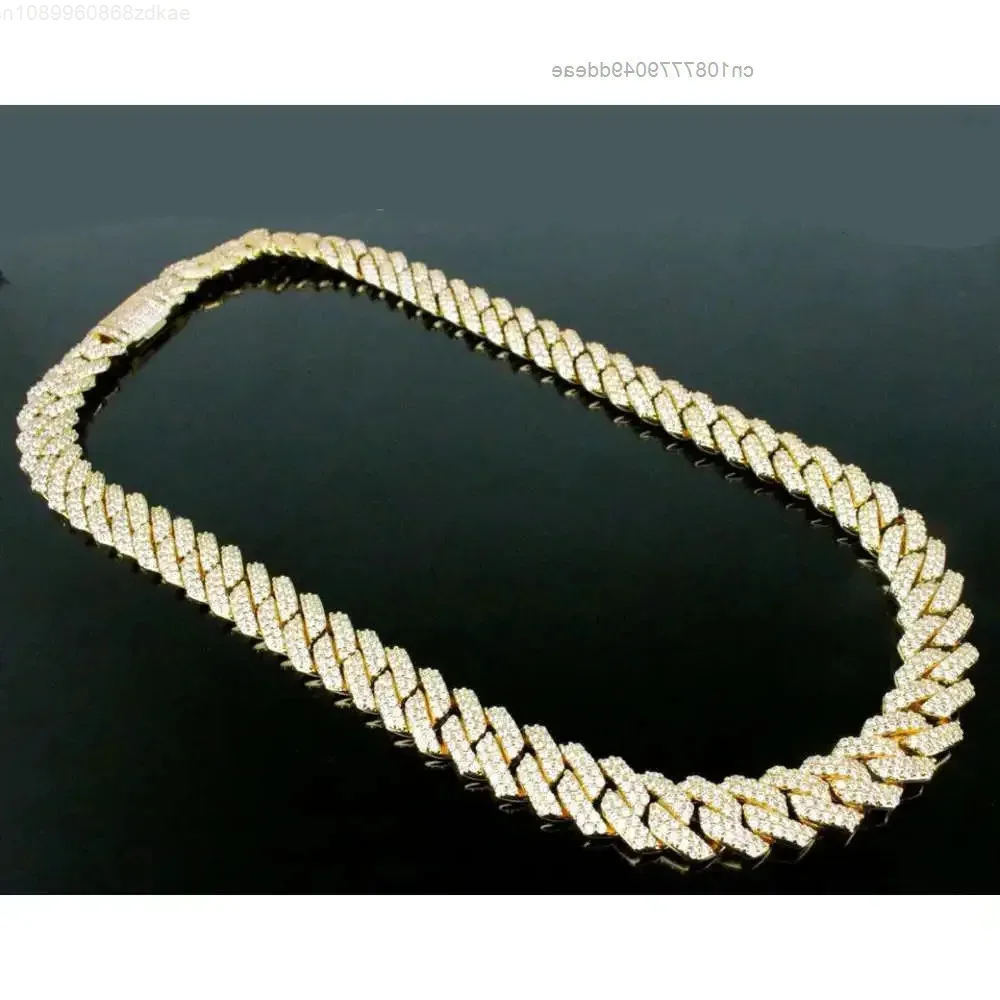 

Индивидуальный тестер круглого выреза 12 мм, 14 мм, 15 мм, настоящий муассанит, кубинская цепочка с звеньями, мужские ожерелья в стиле хип-хоп, посеребренные