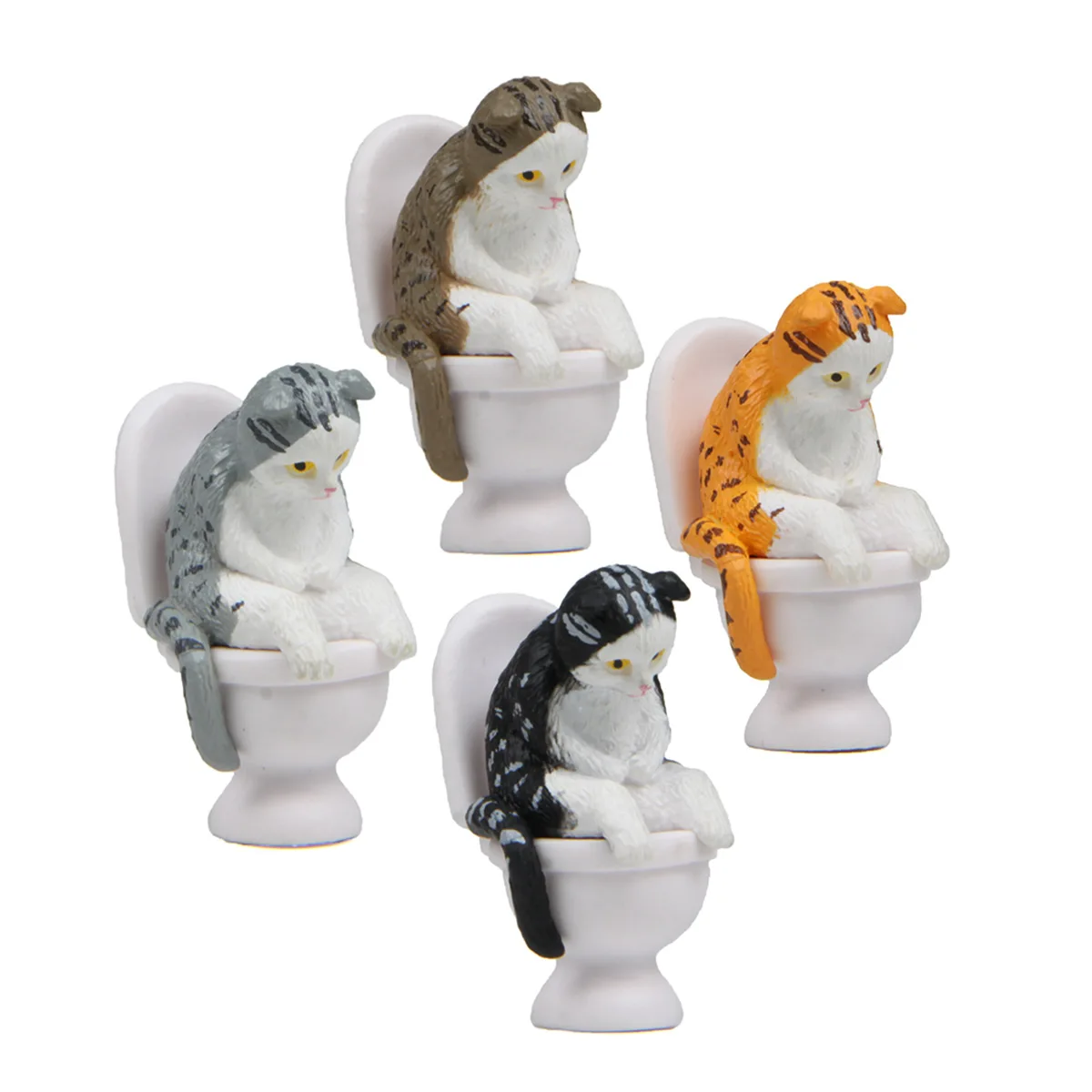 

4Pcs Cute Sitting Toilet Covered Stomach Cat Kitten Micro Landscape Gardening Lovely Landscape Doll