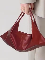 Retro red croissant bag New oil wax soft leather light luxury handbag Crossbody dumpling bag