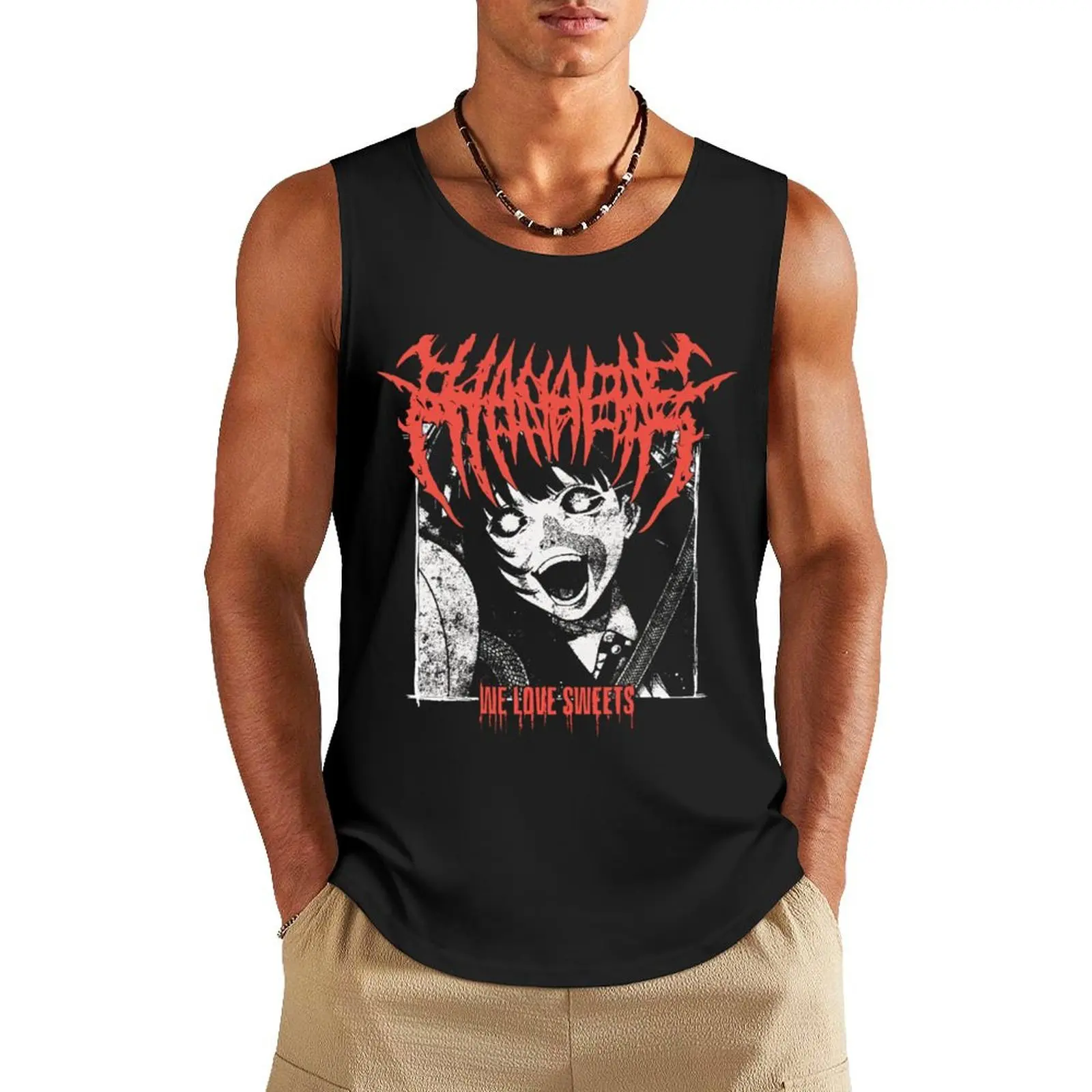 

Hanabie Love Sweets Tank Top Men's summer vest Men's gym t-shirts sleeveless