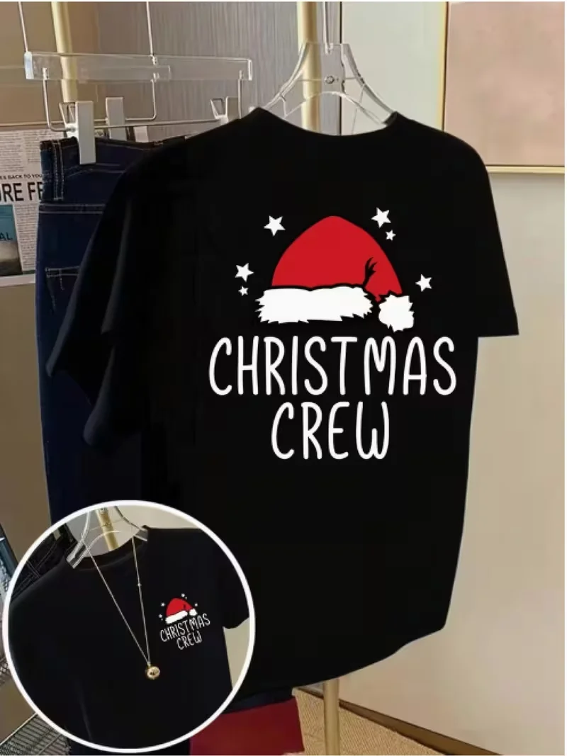 Santa Claus Sparkle Star T Shirt Women Besties Matching Top Holiday Parade Outing Friend Group Gathering Festive Attire