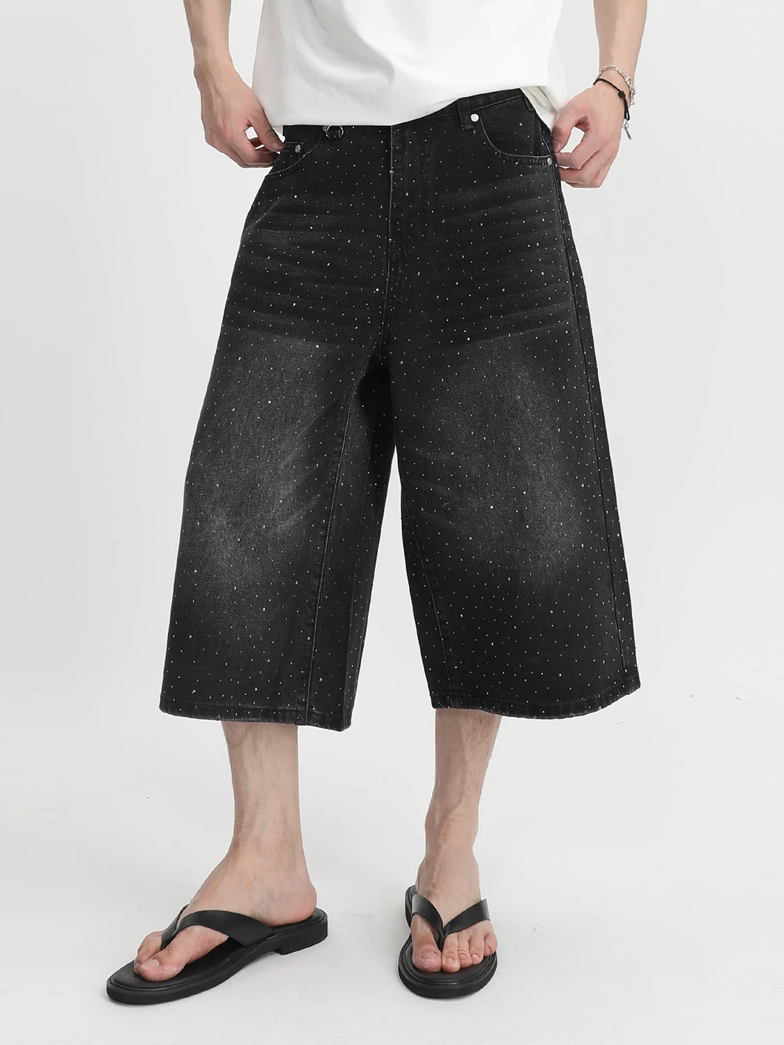 Calças Jeans Largas de Estilo Coreano Voguo Relay, Comprimento 7/8, Para Homens e Mulheres, Calças Curtas Retro Lavadas, Deni...