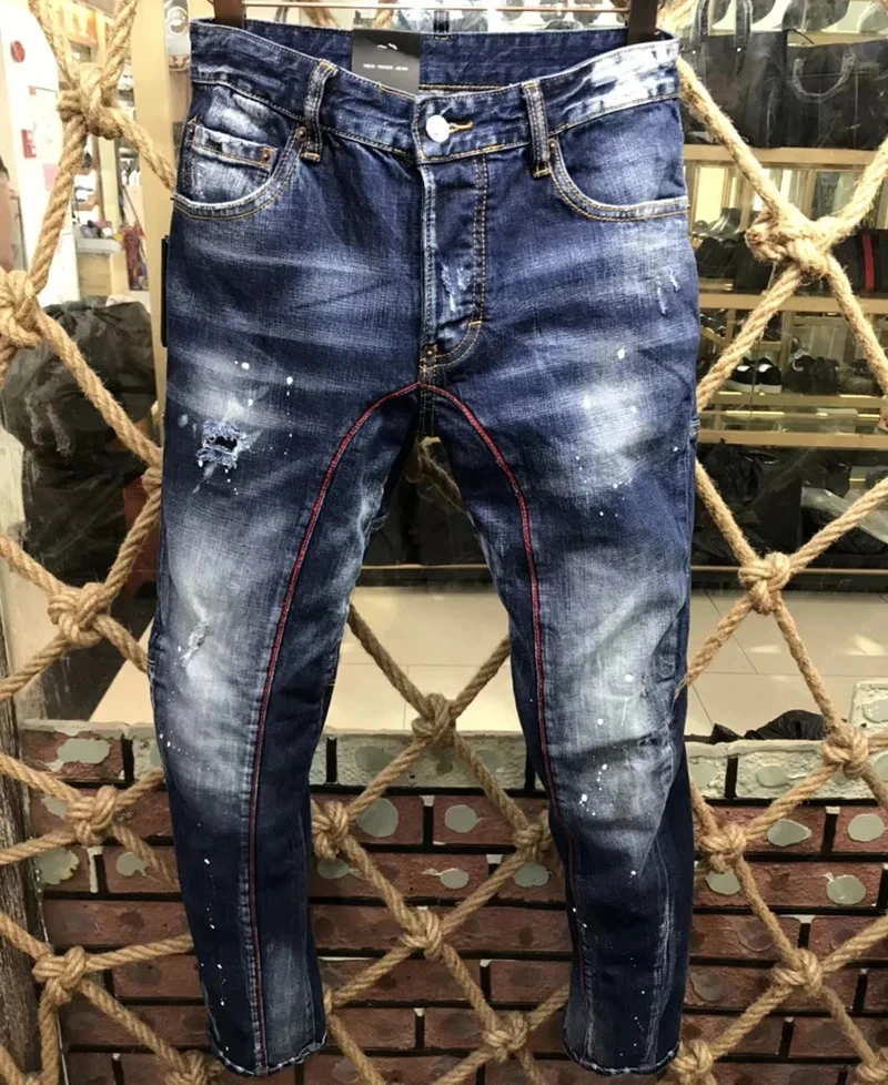 Fashion BRAND D2 Men Jeans Denim Pants Slim Pencil Trousers Dsq2 Buttons Classics Skinny Slim DSQ Blue JENAS For Husband