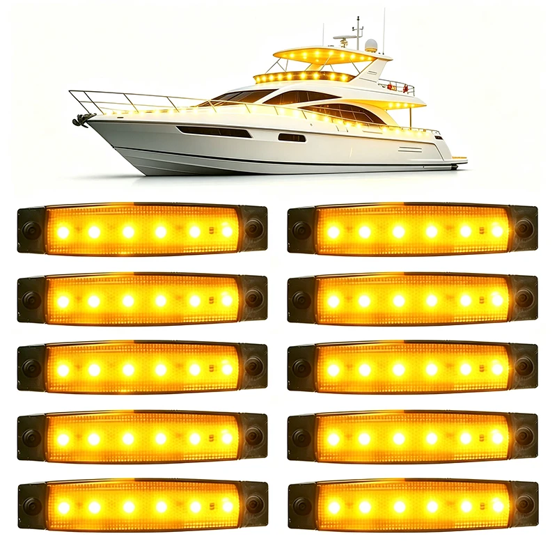 2/5/10P 12V/24V Yellow Boat Navigation Light Side Warning Marker Clearance Lights Indicators For Trailer Lorry Van Trucks Pickup