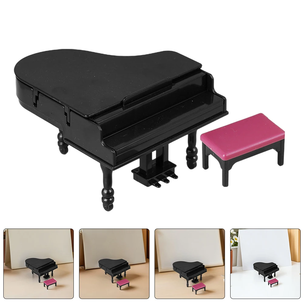 

2 Set Mini Piano Decorations House and Stool Small Musical Instrument Model Child