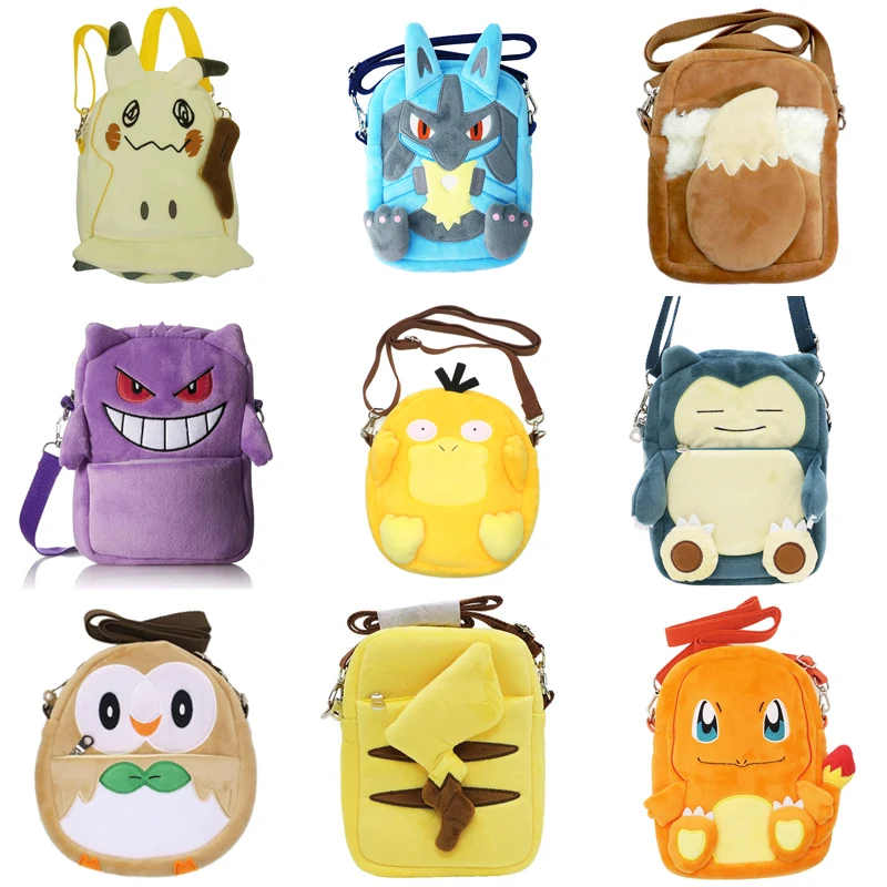 19*15CM Pokemon Plush Cross Body Bag Pikachu Charmander Mobile Phone Bag Kawaii Anime Lucario Cosplay Props Coin Purse Kid Gifts