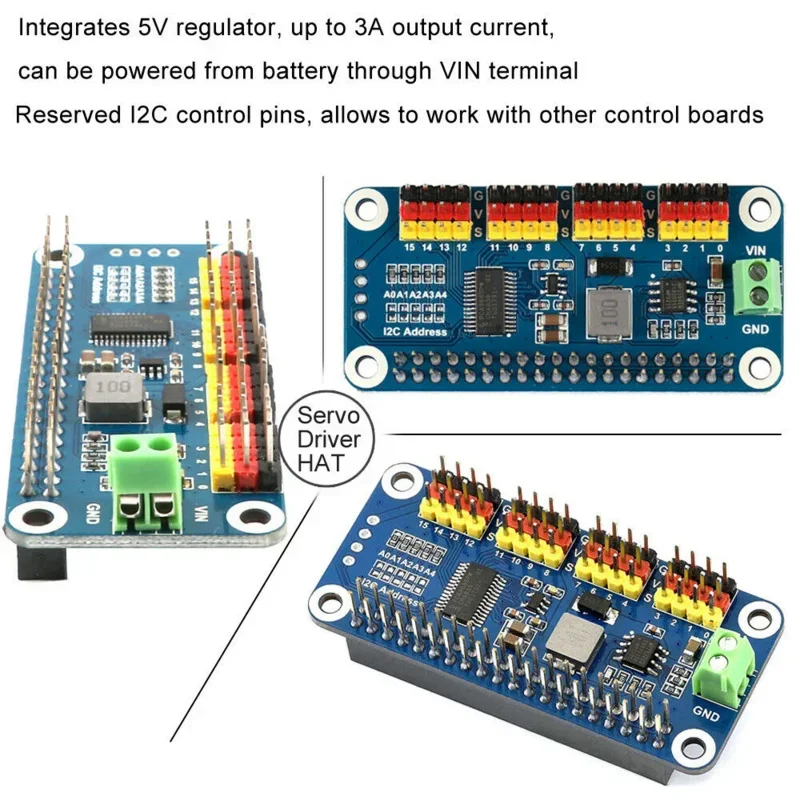 16-PWM Servo Motor Driver Module Shield Expansion Board HAT For Raspberry Pi Zero 2 WH 3B Plus 3 4 5 B01