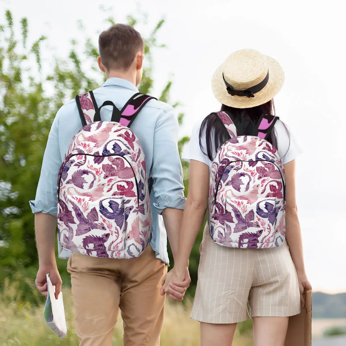 

Dragon Fire Pink & Purple Backpack Student Boys Girls BookBag Kids School Bag Computer Shoulder Bags for Men Women