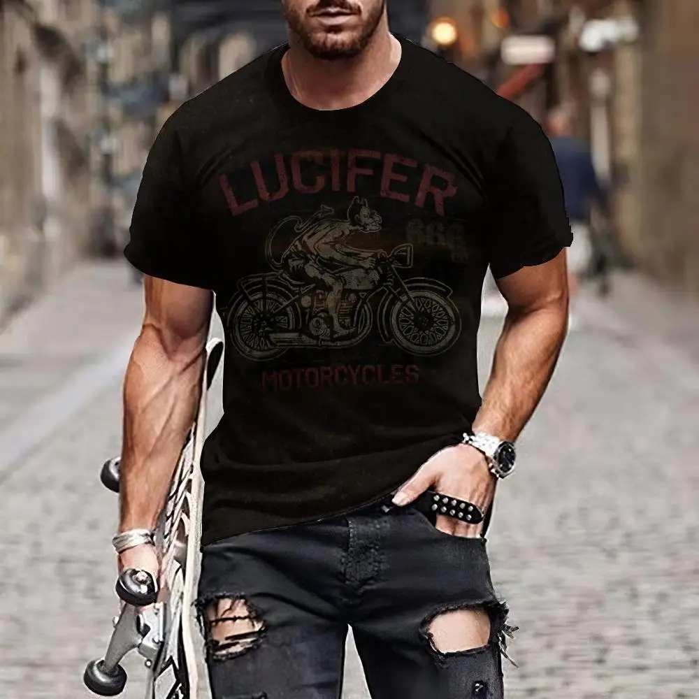 Vintage Motorcycle Print Men T-shirt Pullover Loose Fit Short Sleeve Tshirt For Men 3D Print Sublimation Cool Guy Streetwear Men