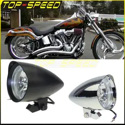 Motorcycle Headlight For Harley Sportster XL883 SuperLow 1200 Custom 883 Roadster Bullet Visor Headlamp Black Chrome Head Light