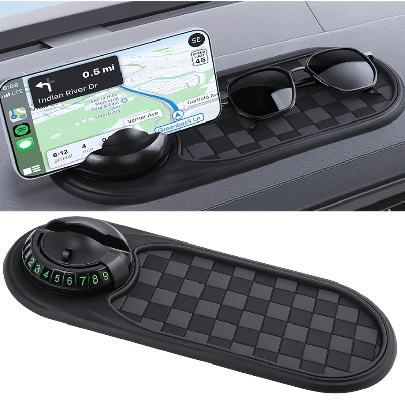 2 in 1 Car Non-Slip Dashboard Mat with Luminous Temporary Parking Number Plate Multi Function Auto Interior Anti-Skid Phone Key - view 3