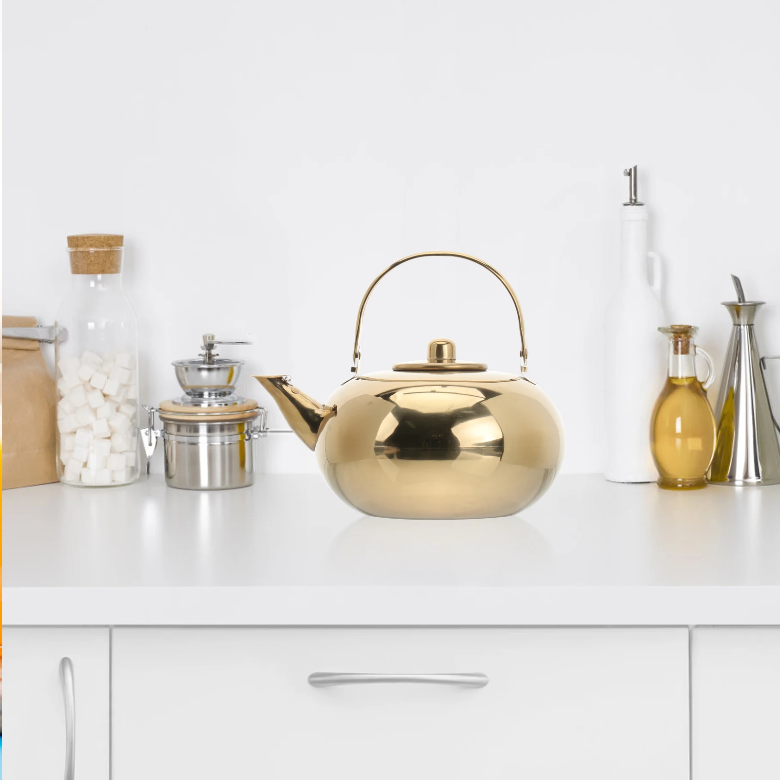 

Stainless Steel Teapot 20cm Golden 2 5L Thickened Kettle Home Use Tea Kettle Strainer Portable Lightweight Heat Cold Resistance