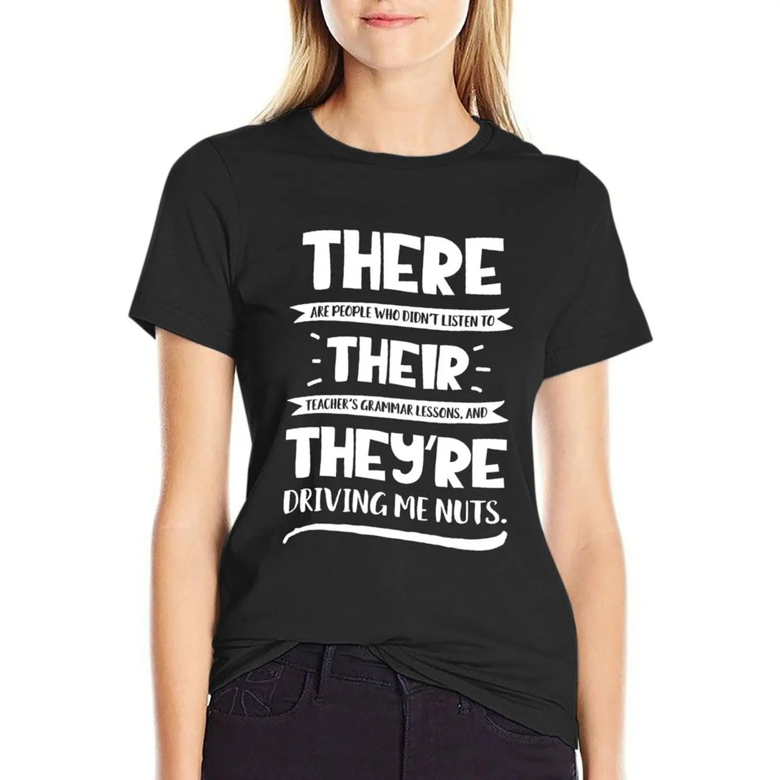 

There Their They're English Grammar Funny Teacher T-Shirt quick drying anime clothes workout shirts for Women loose fit