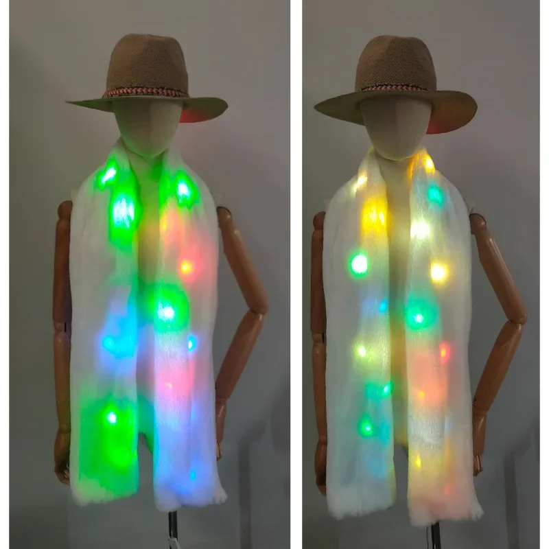 Christmas LED Fur Winter Scarf Women Luminous NightclubParty Accessories Rave Outfit Gogo Dance Costume Stage Performance Wear