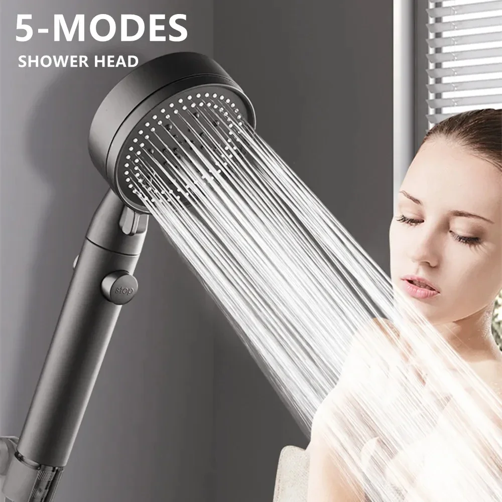 

High Pressure Shower 5 Modes Adjustable Showerheads with Hose Saving One-Stop Spray Nozzle Bathroom Accessories