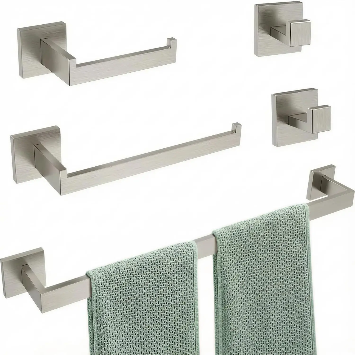 

5-Piece Brushed Nickel Bathroom Hardware Set, Wall Mounted Towel Holder with 23.6" Towel Bar, Hand Towel Rack, Toilet Paper