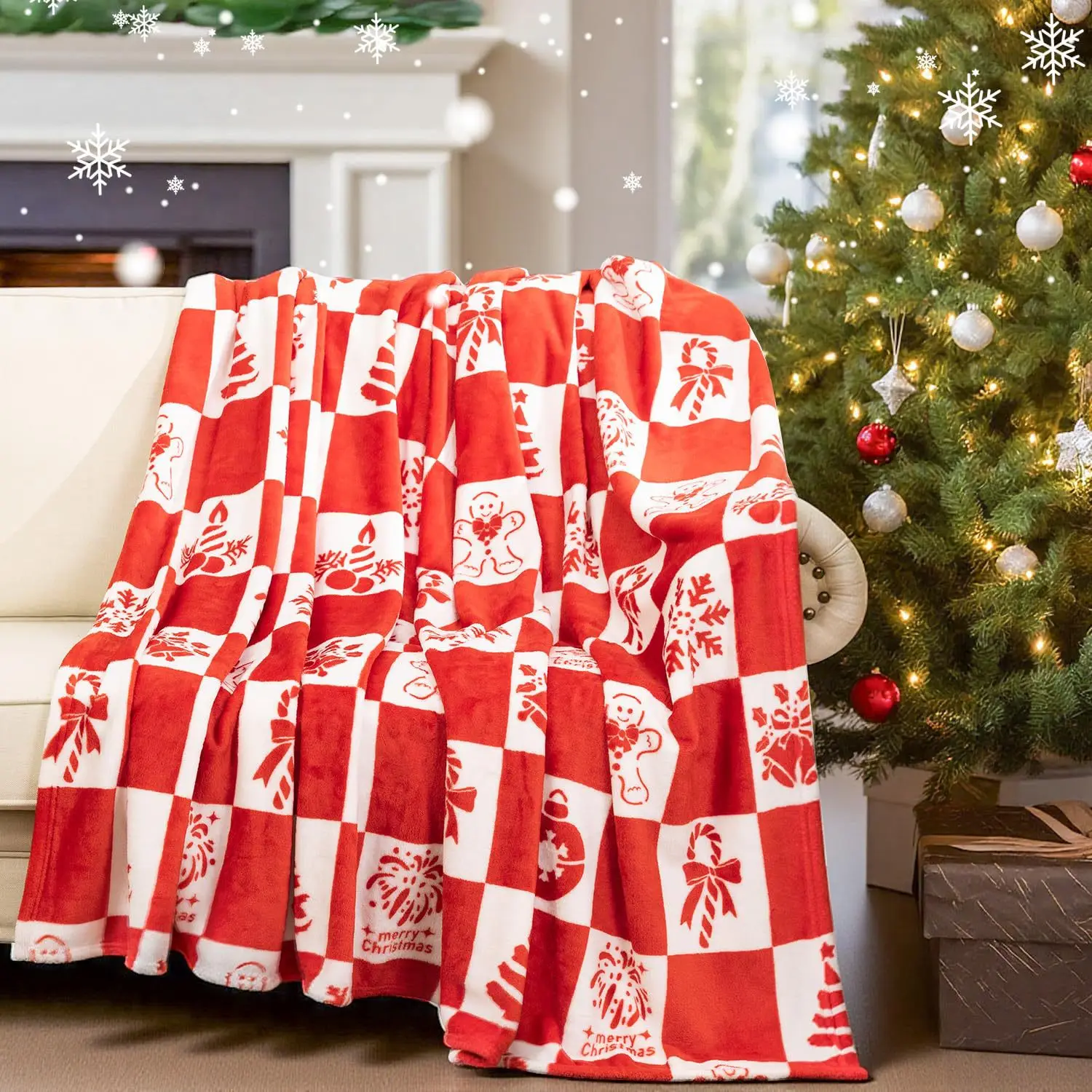 Flannel Blanket Classic Christmas Square Snowflake Reindeer Digital Printing Blanket Source Manufacturer Wholesale