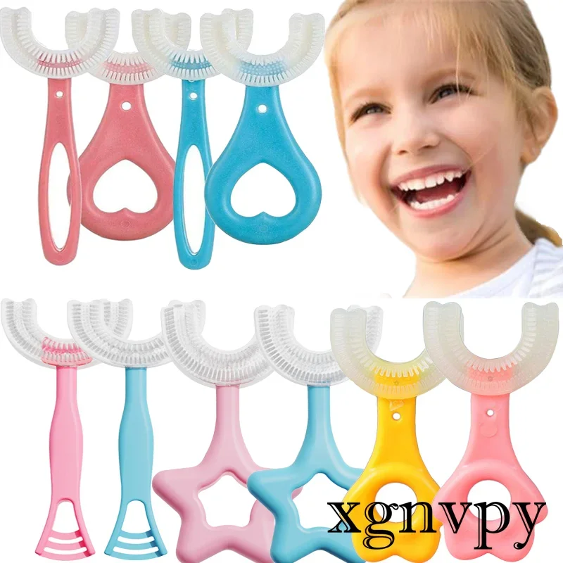 xgnvpy Children Toothbrush 360 Degree U Shaped Teether Brush Silicone Kids Teeth Cleaning Oral Care Tool